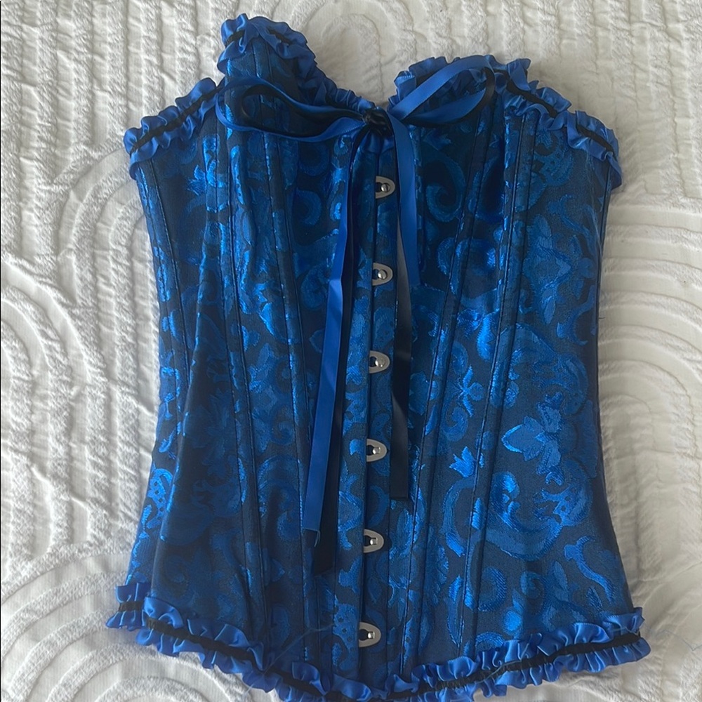 Elegant Blue and Black Corset Top
